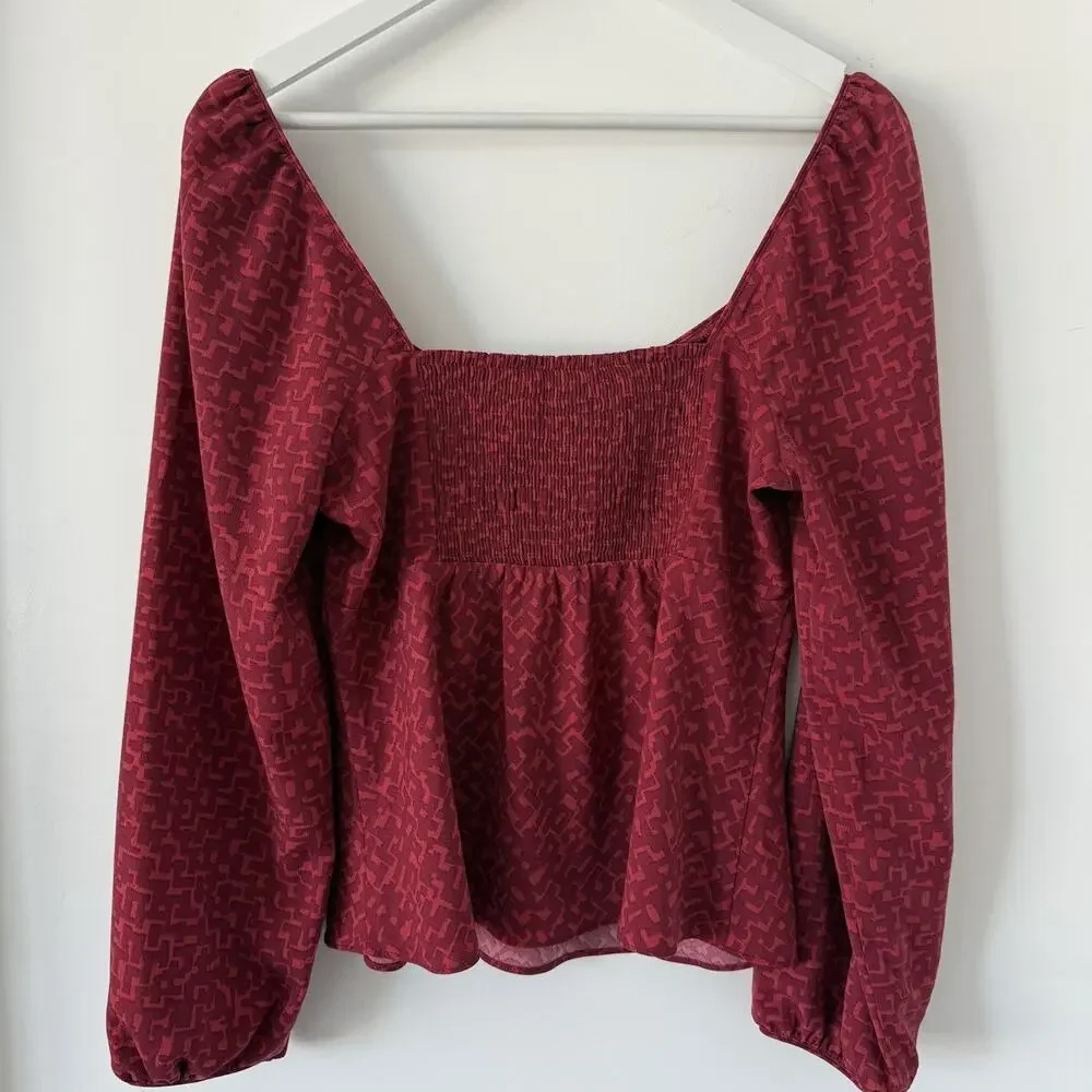 Puff Sleeve Peplum Blouse Square Neck Top size 8‎